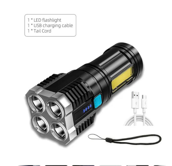 High Power LED Flashlights Camping Torch With 4 Lamp Beads And COB Side Light Rechargeable