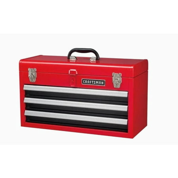 Portable 20.5-in Ball-bearing 3-Drawer Red Steel Lockable Tool Box Portable 20.5-in Ball-bearing 3-Drawer Red Steel Lockable Tool Box