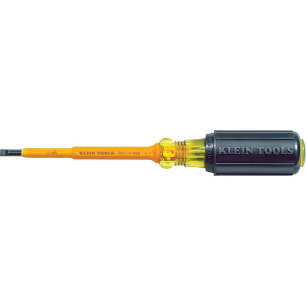 Klein Tools 601-4-INS Insulated Screwdriver, 3/16-Inch Cabinet Tip with 4-Inch Shank