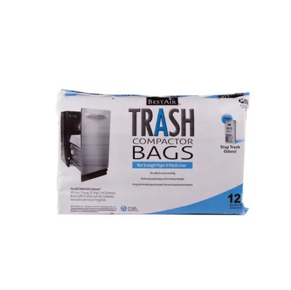 BestAir Heavy Duty Paper Trash Compactor Bags, Pre-Cuffed, 12 Bags