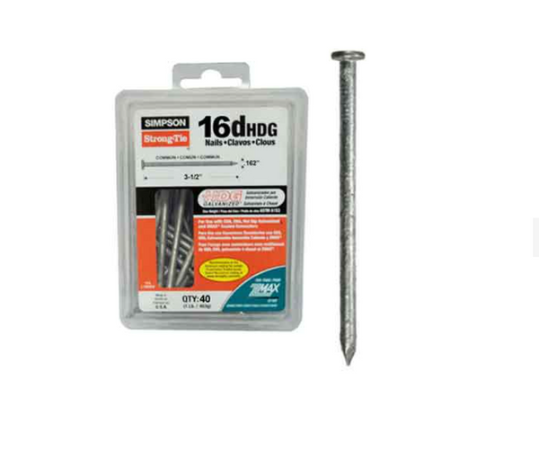 Simpson Strong-Tie 16DHDG-R 3-1/2" X .162" 16D HDG Nails 1# Pack (40 Pieces)
