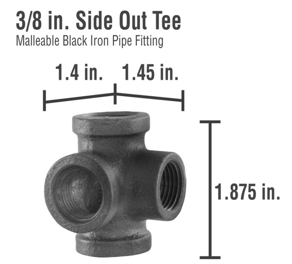 Pipe Decor 3/8 in. FIP X 3/8 in. D FIP 3/8 in. D FIP Black Malleable Iron Side Outlet Pipe Decor 3/8 in. FIP X 3/8 in. D FIP 3/8 in. D FIP Black Malleable Iron Side Outlet