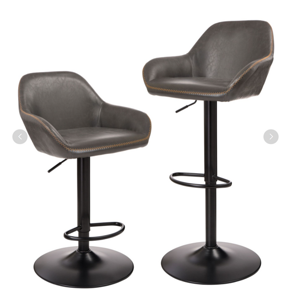 Glitzhome Set of 2 Brown Leather Vintage Adjustable Swivel Bar Stool 42.72" Glitzhome Set of 2 Brown Leather Vintage Adjustable Swivel Bar Stool 42.72"