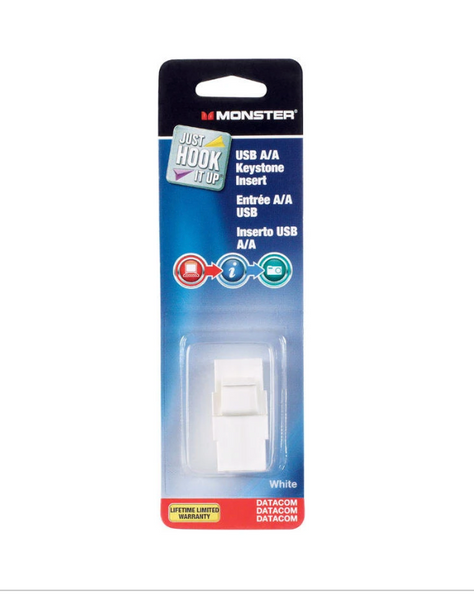 USB 2.0 A/A Keystone Wall Plate Insert - White