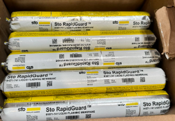 Sto RapidGuard is a one-component air and water-resistive barrier used
as flashing at exterior wall openings and to seal sheathing joints,
seams, cracks, penetrations, and other transitions in above-grade wall
construction. Rapid drying time will usually allow for same-day
installation of other Sto air and water-resistive barrier components.
