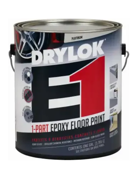 Advanced epoxy formula
High traffic formula
Drylok (r) e1 one-part epoxy floor paint utilizes an advanced epoxy ester resin fortified formulation to deliver excellent protection and durability. Use it to create a gorgeous, showroom-quality finish that'll be easy to keep clean. Drylok (r) e1 one-part epoxy floor paint goes on as smoothly and easily as ordinary house paint, without any strong odors or complicated mixing instructions. Best of all, it cleans up nicely with soap and water. Advanced epoxy formula
High traffic formula
Drylok (r) e1 one-part epoxy floor paint utilizes an advanced epoxy ester resin fortified formulation to deliver excellent protection and durability. Use it to create a gorgeous, showroom-quality finish that'll be easy to keep clean. Drylok (r) e1 one-part epoxy floor paint goes on as smoothly and easily as ordinary house paint, without any strong odors or complicated mixing instructions. Best of all, it cleans up nicely with soap and water.