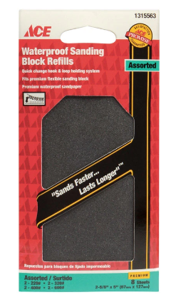 ace 5 in. l x 2-5/8 in. w assorted grit assorted silicon carbide sanding sheet 8 pk. Premium waterproof hook and loop sandpaper