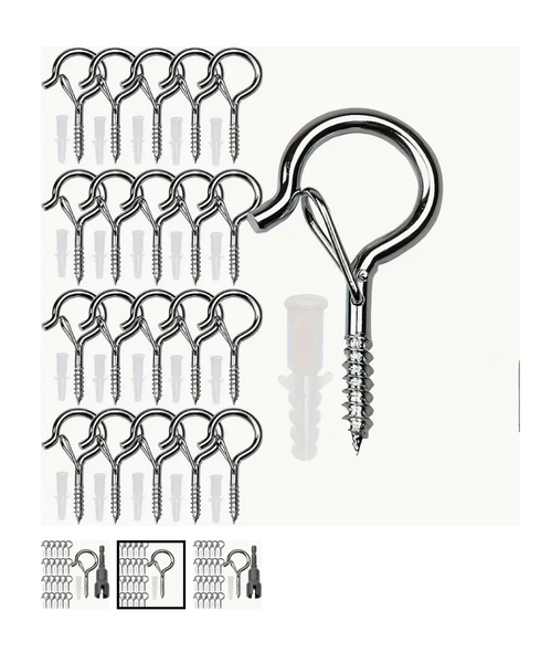 20-Pack Anti‑Rust Q‑Hooks with Safety Clips – Outdoor/Indoor Hanging for String Lights, Plants, Décor, Tools – Easy Screw‑In Installation 20-Pack Anti‑Rust Q‑Hooks with Safety Clips – Outdoor/Indoor Hanging for String Lights, Plants, Décor, Tools – Easy Screw‑In Installation