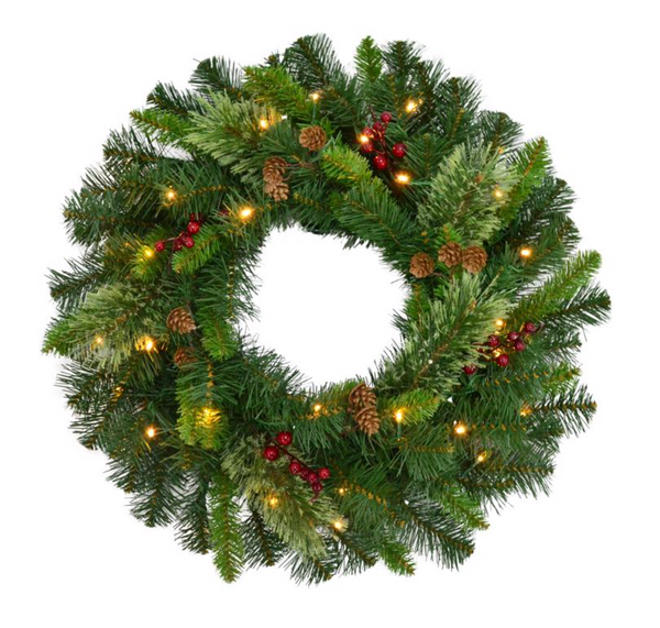 Celebrations Home 24 in. D LED Prelit Warm White Mixed Pine Wreath
