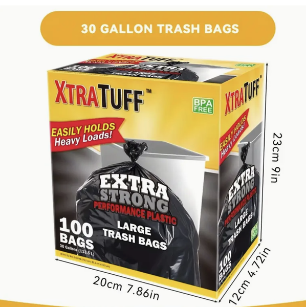 Boxs Of 100 Bags 30 Gallon Black Disposable Large Trash Bags For Large Kitchen Trash Can, Ultra Strong