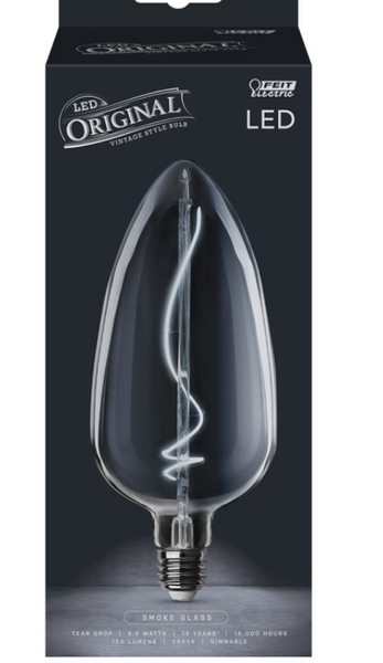 Feit Tear Drop E26 (Medium) Filament LED Bulb Smoke Daylight 60 Watt Equivalence