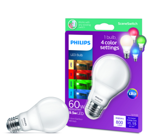 Philips Scene Switch A19 E26 (Medium) LED Bulb Soft White 60 Watt Equivalence 1 pk