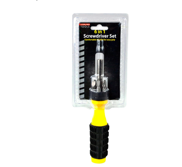 6-in-1 SCREWDRIVER SET – Multi-Bit Screwdriver with Phillips & Flat Head Tips, Rubber Grip Handle,