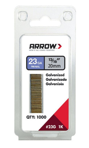 Arrow 13/16 in. 23-Gauge Straight Strip Galvanized Pin Nails – 1,000 Pack | Ultra-Fine Headless Finishing Nails for Trim, Molding, Picture Framing & Crafting Arrow 13/16 in. 23-Gauge Straight Strip Galvanized Pin Nails – 1,000 Pack | Ultra-Fine Headless Finishing Nails for Trim, Molding, Picture Framing & Crafting