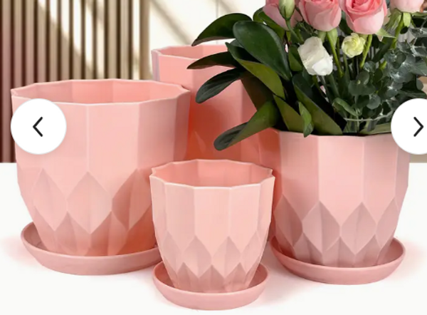 4-Pack Diamond Shaped Flower Pots – 8.3/7.1/5.9/4.3 Inch Plastic Planters with Drainage – Indoor/Outdoor Decorative Pots for Succulents, Herbs