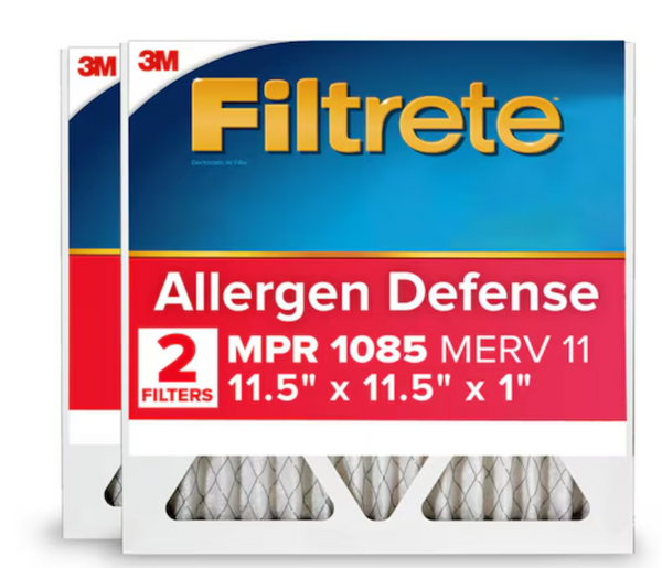 Filtrete 11.5x11.5x1 MPR 1085 Air Filter 2-Pack – MERV 11 Allergen Defense | Electrostatic Pleated HVAC Furnace Filters | Captures Dust, Pollen, Pet Dander & Smoke | 3-Month Replacement (Fits AC & Heating Systems)