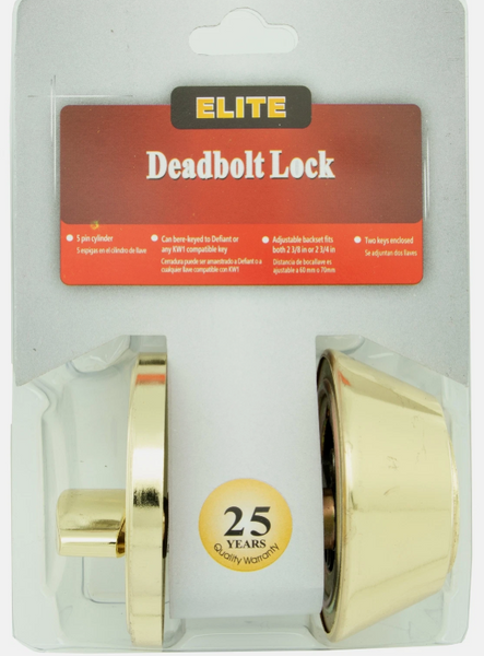 Keyed Entry Deadbolt Lock - Polished Brass | KW1 Keyway | 5-Pin Cylinder Security | Adjustable 2-3/8" & 2-3/4" Backset | Includes 2 Keys Keyed Entry Deadbolt Lock - Polished Brass | KW1 Keyway | 5-Pin Cylinder Security | Adjustable 2-3/8" & 2-3/4" Backset | Includes 2 Keys