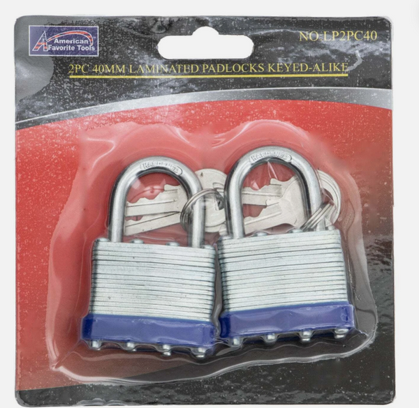 American Favorite 2PC Padlock Set 40mm Laminated, Keyed Alike