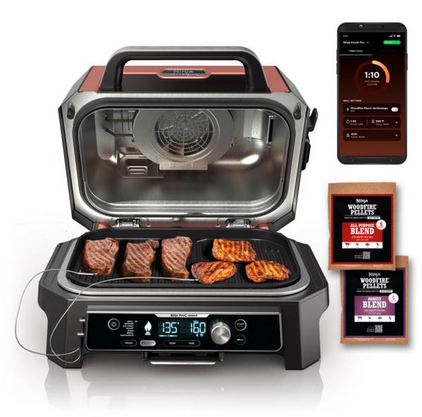 Ninja Woodfire Pro Electric Grill & Smoker – Outdoor BBQ Grill with Built-In Thermometer, Woodfire Technology, Air Fryer Function & Weather-Resistant Design | Rust Color Ninja Woodfire Pro Electric Grill & Smoker – Outdoor BBQ Grill with Built-In Thermometer, Woodfire Technology, Air Fryer Function & Weather-Resistant Design | Rust Color