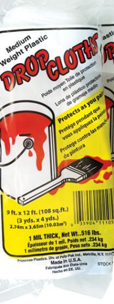 1 Mil Plastic Drop Cloth 9' x 12' – Heavy-Duty Protective Sheeting on a Roll | Made in USA | Ideal for Painting, Renovations, Dust Protection & More