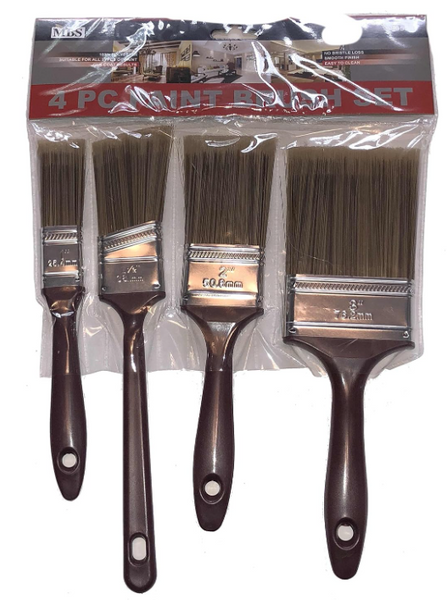4-Piece Professional Paint Brush Set – 1", 1.5" Angled, 2" & 3" – 100% Gold Polyester Bristles – Washable & Reusable – For Interior/Exterior Paint, Stain & Varnish – Molded Comfort Handles