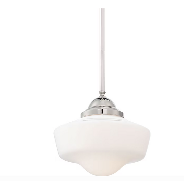 Minka Lavery Polished Nickel Traditional Opal glass Schoolhouse Medium Hanging Pendant light BOX OPENED