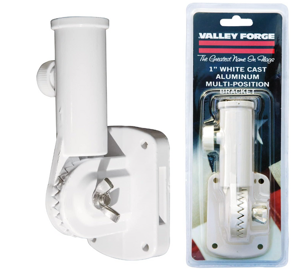 Aluminum Flagpole Bracket - Heavy Duty White Powder Coated 13-Position Flag Pole Holder for 1 Inch Poles - Weather Resistant Cast Aluminum Mount