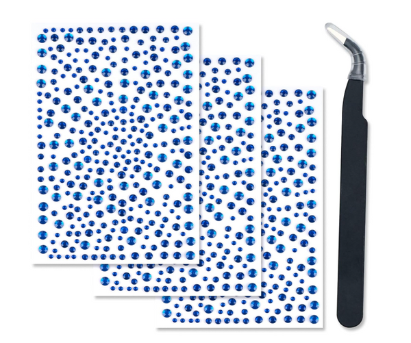 3 Sheets Face Gems Self Adhesive Rhinestones Navy Blue