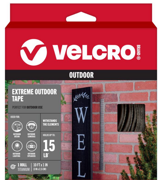 VELCRO Brand Extreme Outdoor Mounting Tape – 120" L, Small, Nylon Hook & Loop Fastener, 15 lb Capacity, Weather Resistant