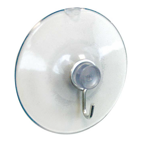 Crawford Large Plastic Suction Cup Hook – 2.25" L × 2.25" W, Clear, 6 lb Capacity, Indoor/Outdoor Use