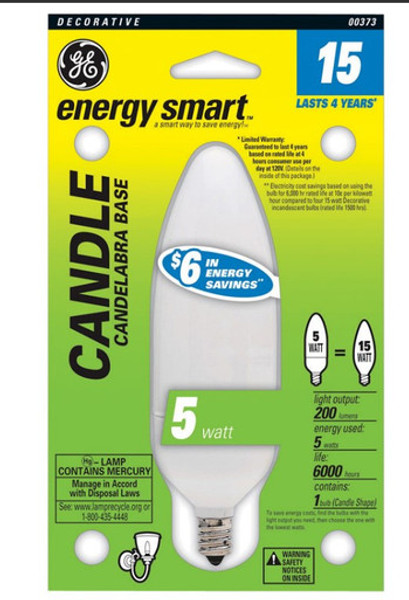 GE B10 CFL Bulb – 4.8" L, Soft White 2700K, Energy-Efficient Candelabra Design GE B10 CFL Bulb – 4.8" L, Soft White 2700K, Energy-Efficient Candelabra Design