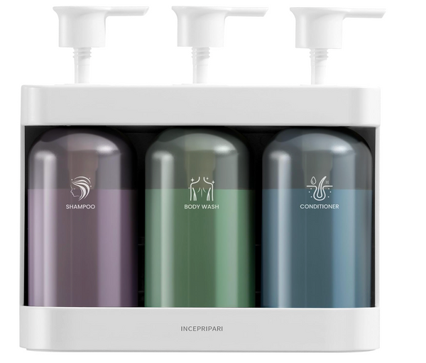 Shower Soap Dispenser – 3‑Chamber (3 × 13.37 fl oz / 400 ml), Wall‑Mounted No‑Drill, White,