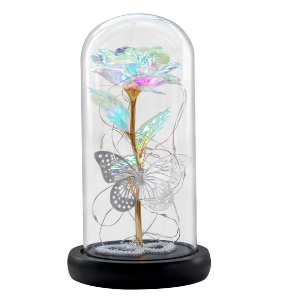 Rose Flower Gifts for Women – Light Up Rose in Glass Dome, Artificial Roses for Birthday, Christmas, Valentine's Day, Anniversary – 8.66 x 4.33 inch