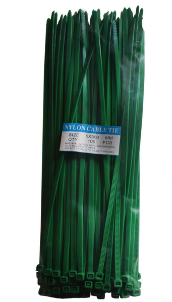 AIRKING 12″ Green Heavy-Duty UV-Resistant Nylon Zip Ties – 100-Pack, 60 lb Strength, Self-Locking Ratchet