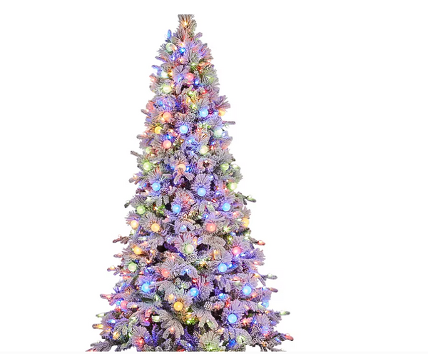 GE 7.5-ft Candlewood pine Pre-lit Flocked Artificial Christmas Tree with Multicolor LED Lights