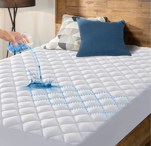HYLEORY Twin Waterproof Mattress Pad Protector – Quilted, Breathable, Noiseless Fitted Mattress Cover, Up to 21" Deep Pocket, White