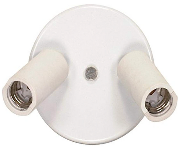 Satco Plastic Medium Base Twin Light Socket Adapter – 150W Max White Swivel Ceiling Fixture | Adjustable Dual‑Head Light Socket for Standard Bulbs