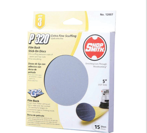 Shopsmith 5 in. Aluminum Oxide Adhesive Sanding Disc 320 Grit Extra Fine 15 pk