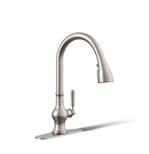 Kohler Treaty One Handle Lacquer Vibrant Stainless Pull-Down Kitchen Faucet