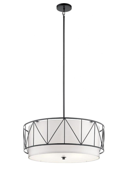 Kichler Birkleigh 4-Light Black Pendant Light Fixture | Satin Etched Glass | Kitchen Island & Dining Room Chandelier | E26 75W | 24 in. Wide