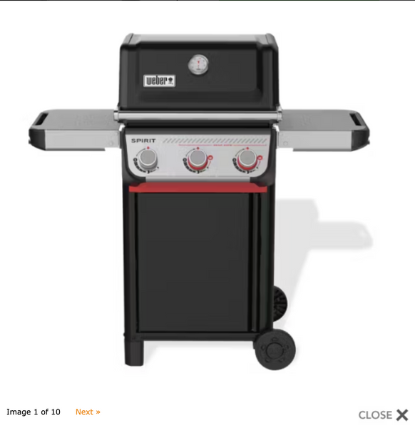 Weber Spirit E-325 3-Burner LP Gas Grill with Sear Zone, Black, 31,000 BTU, Folding Side Tables