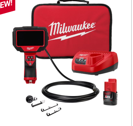 Milwaukee M12 M-Spector 360° 10 ft. Pipe Inspection Camera Kit, 720p HD 4.3 in. LCD Screen, Cordless Plumbing & Drain Line Inspection Camera with Hook, Mirror, Magnet & Ball, 4-Piece