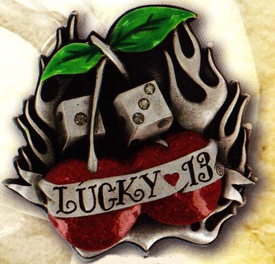 Lucky 13 Flaming Cherries Belt Buckle