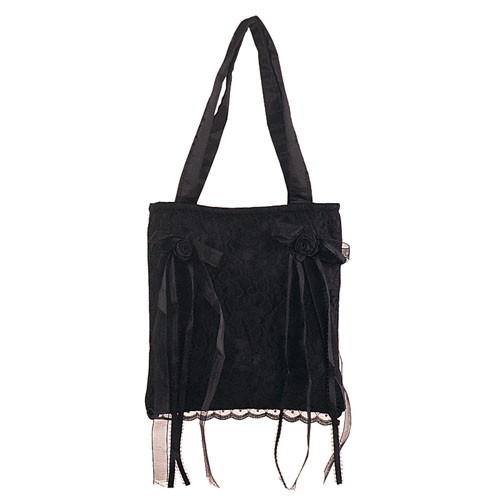 Demonia Black Satin/Black Rose Lace Overlay Handbag 