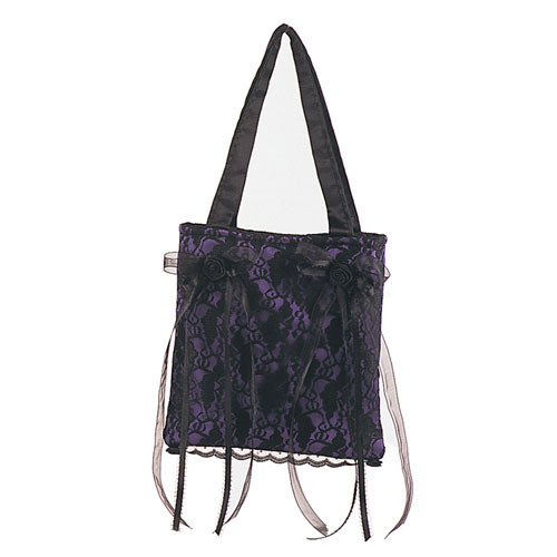 Demonia Purple Satin/Black Lace Overlay Handbag 