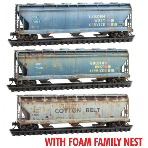 MTL-993 05 029 Cotton Belt 3-Bay Covered Hopper-3-pk-Weathered-FF