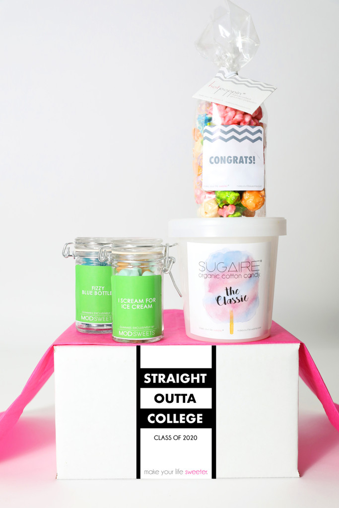 Celebrate your graduate's achievement with the perfect Graduation Gift - "STRAIGHT OUTTA." This gift set includes 4 sweet treats that will delight their taste buds and commemorate this special milestone. Each treat is thoughtfully handcrafted with love and attention to detail, making it a unique and memorable gift. Whether it's our gourmet popcorn, delectable cotton candy, artisanal chocolates, or flavorful candies, each item in this gift set is designed to bring joy and sweetness to the celebration. Show your support and celebrate their success with the Graduation Gift - "STRAIGHT OUTTA" and make their graduation day even sweeter.