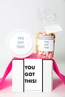 Spread positivity and brighten someone's day with our Cheer Up Gift featuring the motivational message "YOU GOT THIS" and two sweet treats. This thoughtful gift is designed to uplift and encourage, making it perfect for friends, family, or anyone in need of a boost. Inside, you'll find two delicious sweet treats that will delight the recipient's taste buds and warm their heart. Whether it's gourmet chocolates, gourmet popcorn, or artisanal candies, each treat is carefully selected to ensure a delightful experience. Send this Cheer Up Gift and let someone know that they have your support and that they can conquer anything that comes their way.