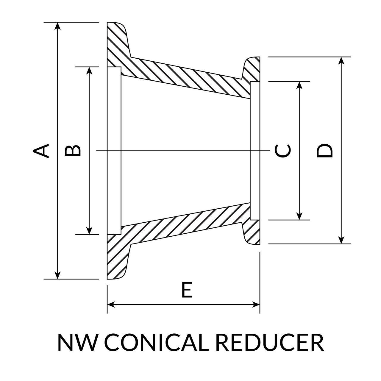 NW40 to NW16 Conical Reducer Drawing