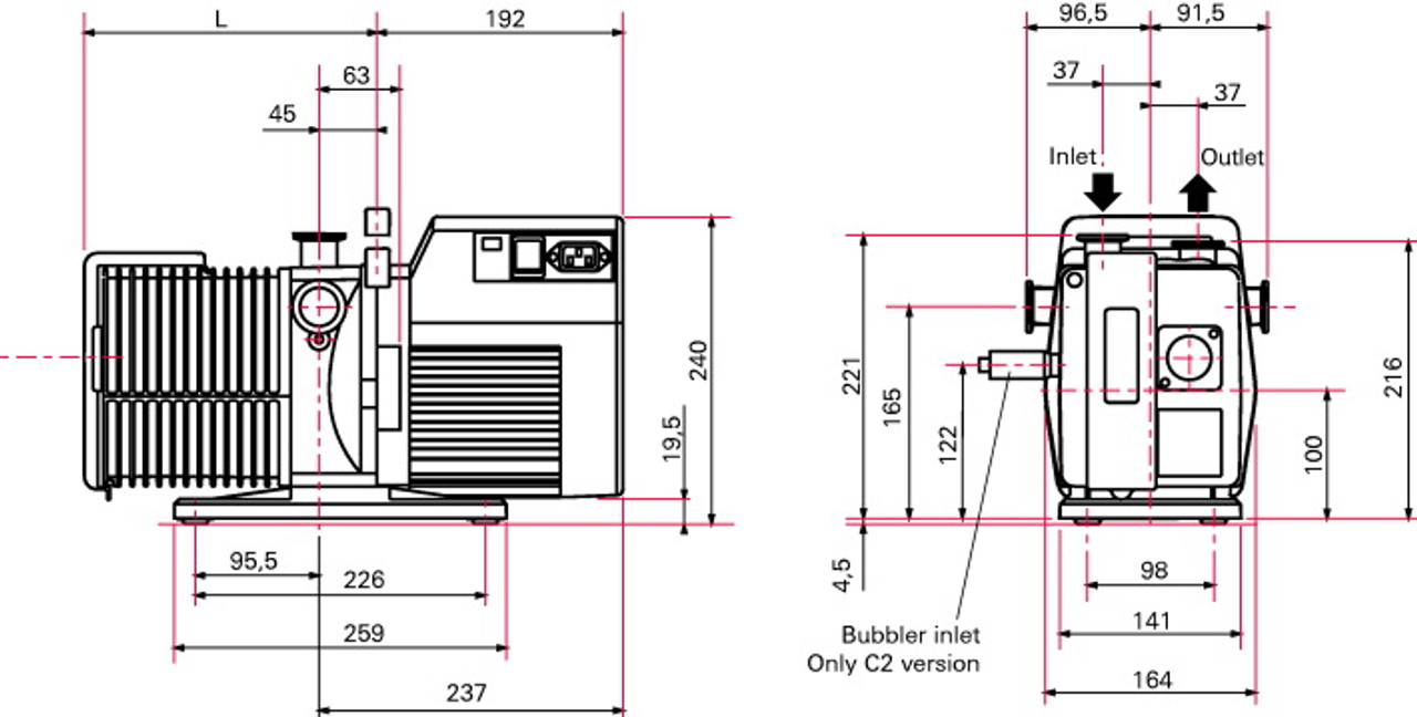 Pfeiffer / Adixen 2015SD 10.6 CFM Two-Stage Rotary Vane Vacuum Pump Drawing
